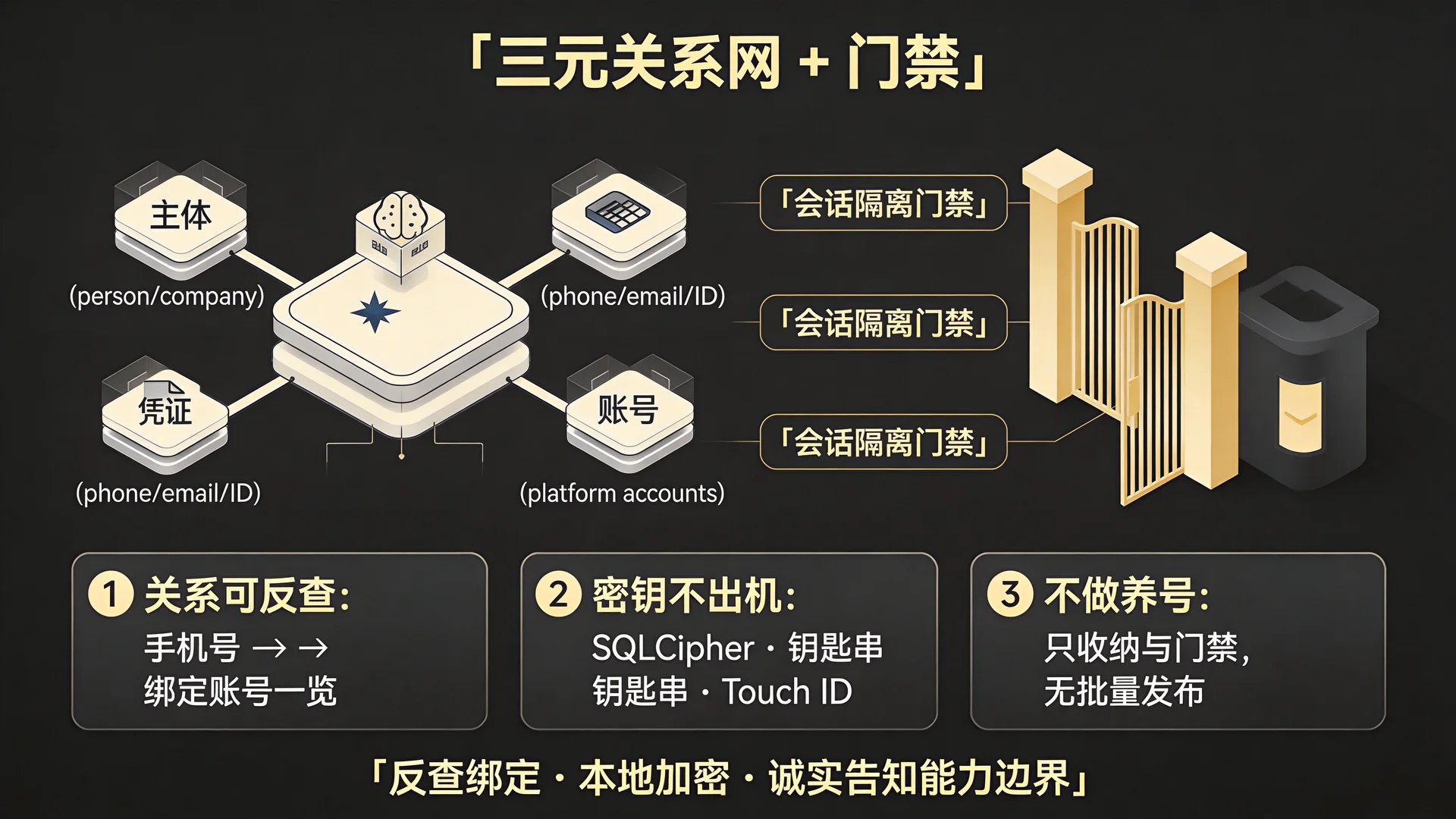 毫毛 Homin · 三元关系网 + 门禁